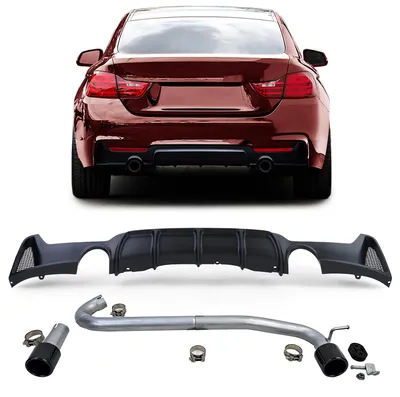 Immagine prodotto di Paraurti posteriore nero opaco, modello 440, con terminali di scarico per BMW Serie 4 (F32, F33, F36), diffusore posteriore