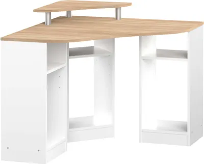 Image de Bureau d'angle avec étagères - Blanc & Chêne - FIDUCIA