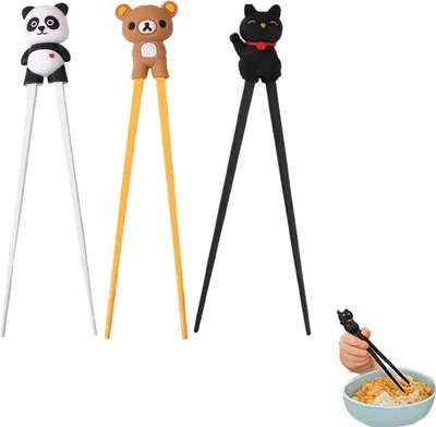 Imagen del producto de Juego de palillos, 3 pares, con motivos de animales, para principiantes, niños