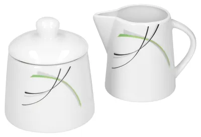 Produktbild von Set Zuckerdose 28cl & Milchkännchen 23cl Donna - weißes Porzellan mit Liniendekor 2-teilig