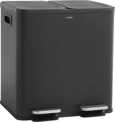 Image de CASABEL Poubelle Cuisine Double 2x15L en Acier Inoxydable, Anti-Traces, avec Pédales et Couvercles Hermétiques pour Tri Sélectif