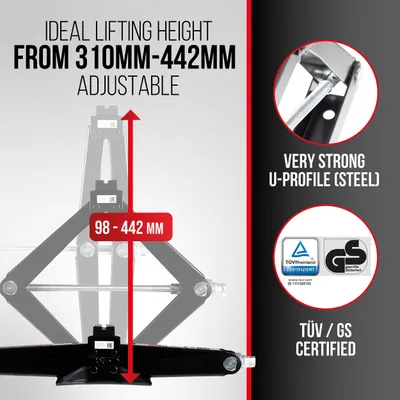 Zdjęcie produktu dla HEYNER® Podnośnik nożycowy 2 t, 320–442 mm wysokość podnoszenia, certyfikat