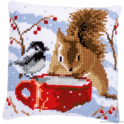 Produktbild von Vervaco Kreuzstichkissen "Eichhörnchen & Meise", Bild vorgezeichnet