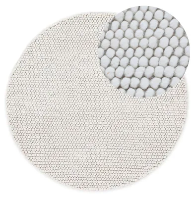Produktbild von Wollteppich Calo weicher Filzkugel-Teppich Rund Creme Ø 200 cm für Wohnzimmer, Schlafzimmer & Kinderzimmer