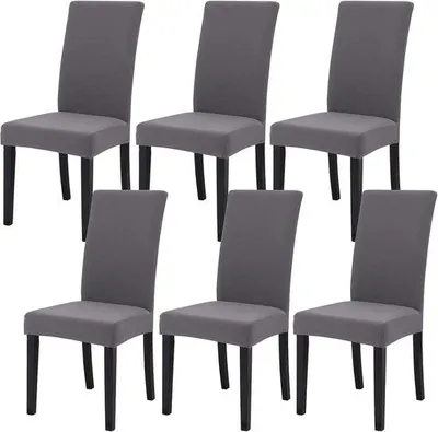 Produktbild von Famanu Stuhlhussen Set von 6 - Elastische und abnehmbare Hussen für Esszimmerstühle - Modernes Design in Grau