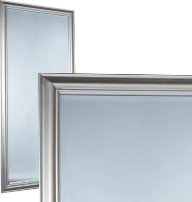 Two mirrors are shown, one in the foreground and one in the background, against a white background.