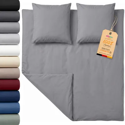 Produktbild von EllaTex Premium Mikrofaser Bettwäsche 200x220 + 2x 80x80 cm – große Bettwäschegarnitur mit Reißverschluss, Farbe: Smoky Grau