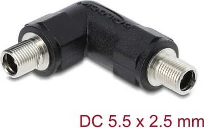 Produktbild von Delock Hohlstecker Adapter DC 5,5 x 2,5 mm Buchse auf Buchse mit Gewinde gewinke