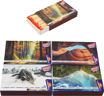 Produktbild von jameitop®280 Streichhölzer Natur Motive Streichholzschachteln 4 X 70er Packungen / 10cm Zündhölzer
