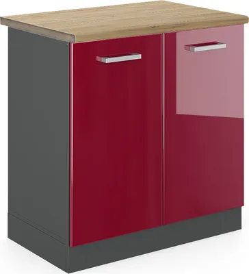 Image de Meuble bas sous-évier Vicco R-Line Rouge brillant 80cm , PT Chêne, Model 46798