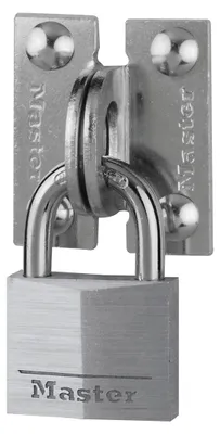 Produktbild von Master Lock 914060REURD Set aus rechtwinkligen Stahlüberwürfen und Vorhängeschloss mit Schlüssel