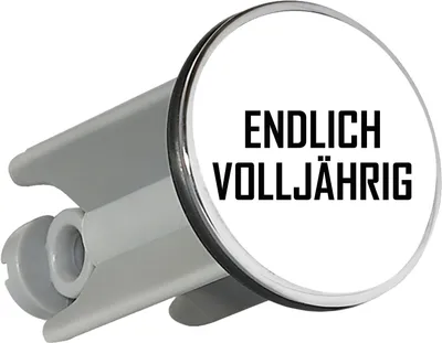 Produktbild von Huuraa Waschbeckenstöpsel Endlich Volljährig Schriftzug 4cm höhenverstellbar Abflussstopfen Geschenkidee