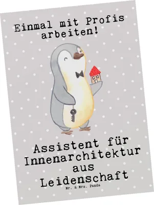 Produktbild von Mr. & Mrs. Panda Postkarte Assistent für Innenarchitektur Leidenschaft - Grau Pastell - Geschenk, Fotokarte, Ansichtskarte, Postkarten, bildkarte, Grußkarte