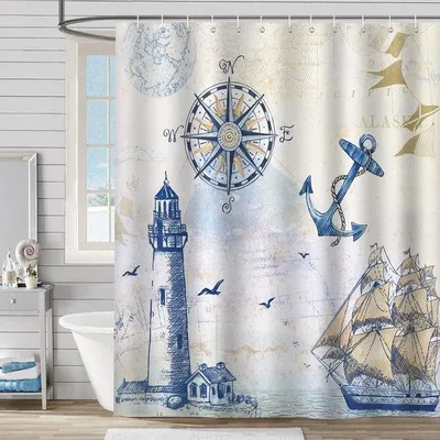 Produktbild von Famanu Duschvorhang Nautisches Design - 180 x 180 cm
