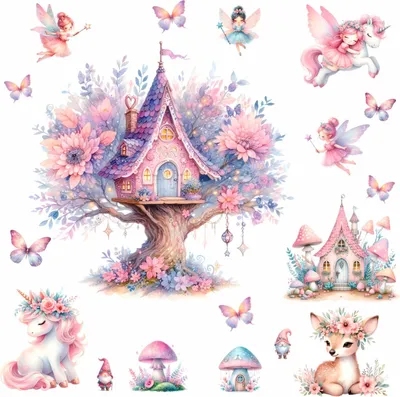 Produktbild von 263 Wandtattoo Baumhaus mit Feen - Größe 750 x 420 mm