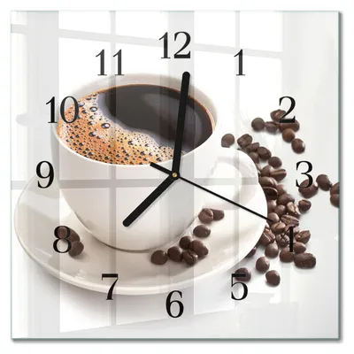 Immagine prodotto di Orologio da parete Tulup Glasuhr, orologio da cucina, vetro vero, 30x30 cm, design moderno e decorativo, silenzioso, con lancette nere - Motivo: tazza di caffè
