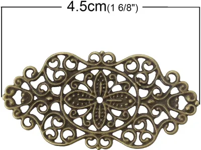 Produktbild von 5 dekorative Metall-Ornamente, Verzierung, Floral, 4,5 x 2,3 cm, altmessing
