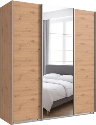 Obrázek produktu pro Skříň s výsuvnými dveřmi, šatní skříň, šířka 180 cm, výška 208 cm, 3dveřová, Imitace dub Artisan, 1x zrcadlové dveře / 22513