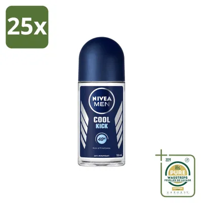 Produktbild von 25 x NIVEA MEN Cool Kick Deo Roll-On Anti-Transpirant 50 ml - Vorratspackung - 25 Stücke