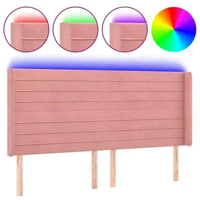 Image de vidaXL Tête de lit LED rose 163x16x118/128 cm velours