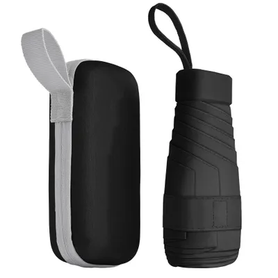 Produktbild von Regenschirm, Mini Regenschirm, Taschenschirme, Kompakter Regenschirm Mini Faltbarer Reise Regenschirm Klein Mit Etui, Uv-Regenschirm (Schwarz)