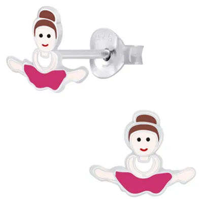 Produktbild von Kinder Ohrringe Silber 925 Ohrstecker Ballerina Pink