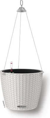 Produktbild von LECHUZA-Pflanzgefäß NIDO Cottage 28 Lichtgrau | Hängeampel mit Bewässerungssystem und Pflanzeinsatz | Flechtoptik | Ø 27 x 23 cm | 15107
