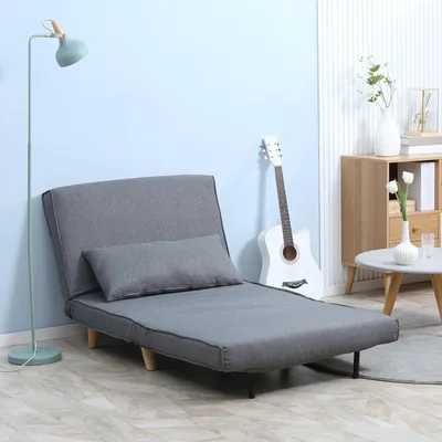 Produktbild von Schlafsessel mit Bettfunktion, Einzelsofa Sofabett klappbar, Leinenimitat Tannenholz, Grau | 94 x 78 x 80 cm | 6-stufig bis 180° | 190 cm Liegefläche