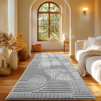 Produktbild von Carpetsale24 Hochflor Teppich Wohnzimmer Skandinavische Boho Design 3D Optik Teppich Shaggy Flauschig Weich Grösse 80x250 cm