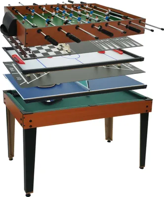 Produktbild von Stůl na stolní fotbal HWC-M33, stolní fotbal kulečník hokej 7v1 pro více hráčů, MDF 80x123x101cm