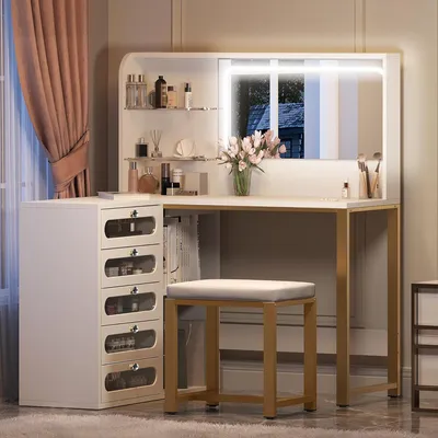 Immagine prodotto di Tavolino da trucco bianco - Comò da trucco - Mobile per il trucco - Scrivania da trucco - Specchio da trucco