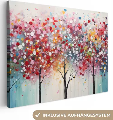 Produktbild von MuchoWow® - Leinwandbilder - Kunst - Bäume - Natur - Acryl, Wandbild, Wanddeko Bilder Wohnzimmer, 80x60 cm