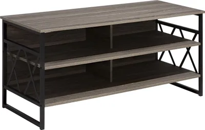 Zdjęcie produktu dla BELIANI Szafka RTV brązowoszare drewno czarna rama 57 x 120 cm telewizory do 50ʺ półki otwory na kable