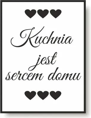 Produktbild von Gerahmtes Poster Schwarz-weiße Küchenwandaufschrift „Die Küche ist das Herz “