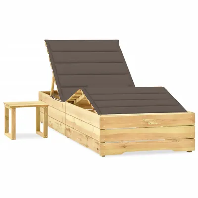 Productafbeelding van Tuinstoel met tafel en kussen, van geïmpregneerd grenenhout, in de kleur taupe
