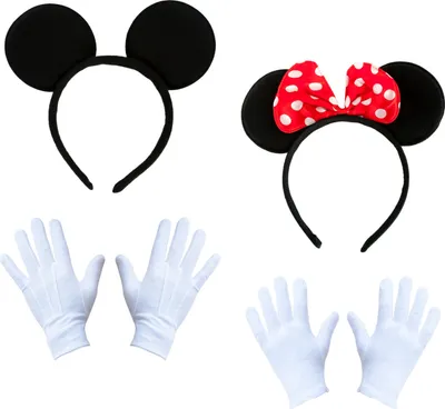Produktbild von Oblique Unique Damen + Herren Maus Mouse Kostüm Accessoire Set - 2x Maus Haarreifen + 2 Paar Handschuhe als Paar Partner Kostüm Fasching Karneval