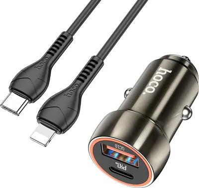 Produktbild von Hoco Z46A QC 3.0 Power KFZ Ladegerät Schnell Ladegerät Auto Netzteil 2x USB inkl. Lightning Ladekabel für iPhone iPad iPod