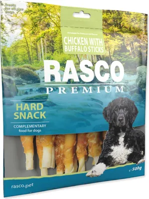 Zdjęcie produktu dla Rasco Premium Przysmak ze skóry bawolej zawijany w kurczaka, paluszki 500g