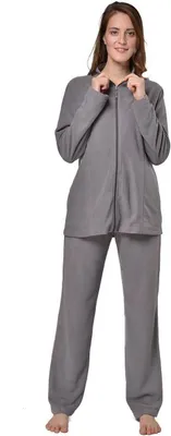 Produktbild von RAIKOU Eleganter EinfarbigerDamen Hausanzug in Micro-Fleece Freizeitanzug mit Reißverschluss Grau 40/42 L