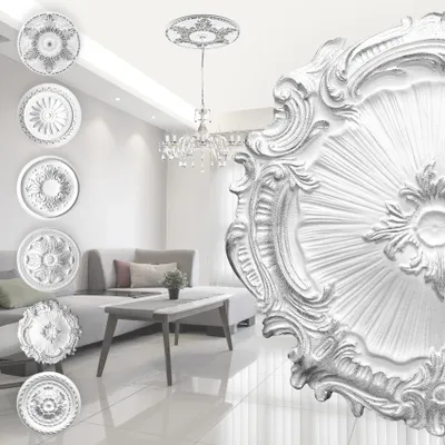 Produktbild von MARBET DESIGN Stuckrosette aus EPS Styropor - Deckenrosette silber, Zierelement, Stuck (R-07 Ø 40cm) Wanddekoobjekt Innendekoration Nachbildung rund