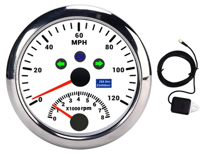 Immagine prodotto di Bianco, 85 mm, display tachimetro GPS 0-120 MPH con contagiri fino a 8000 giri/min, allarme di velocità eccessiva, LCD con retroilluminazione rossa per 12 V/24 V