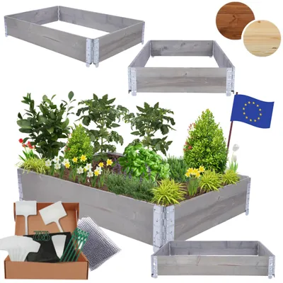 Produktbild von MODO24 Hochbeet Holz, Pflanzrahmen, Kräuterbeet, Gemüsebeet, Massivholz Kiefer, Garten, 20x120x80 cm, Grau, ZP10