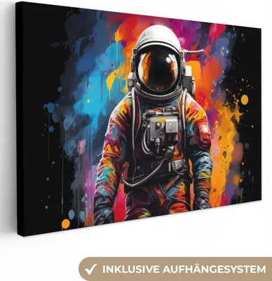 Produktbild von Leinwandbilder 120x80 cm - Graffiti - Astronaut - Schwarz - Farben, Bilder Wohnzimmer Modern, Wanddeko