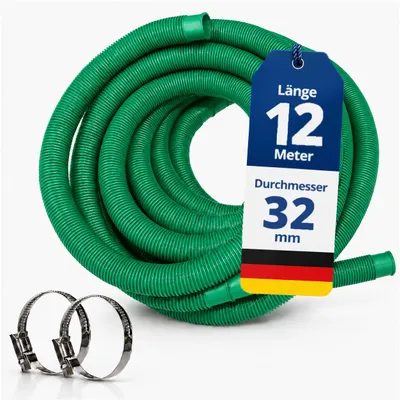 Produktbild von HAF Hochwertiger Pool Schwimmbadschlauch 32mm Grün 12 Meter | Poolschlauch für Garten & Schwimmbad | Solarschlauch + 2x Edelstahl Schlauchschellen