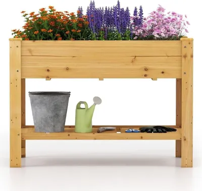 Produktbild von Erhöhtes Gartenbeet aus Holz mit Ablage und Drainagelöchern, 120 x 60 x 81 cm