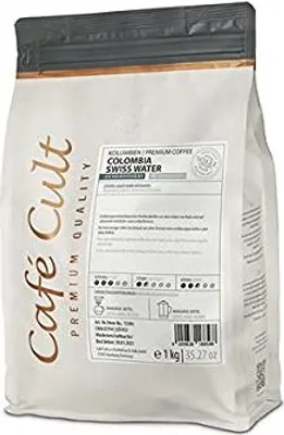 Produktbild von Café Cult Kaffee Colombia Swiss Water Process in 1 kg Tüte, ganze Bohne entkoffeiniert