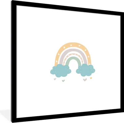 Produktbild von MuchoWow® Gerahmtes Poster Regenbogen - Herzen - Wolken - Punkte - Pastell - Kinder 40x40 cm - Poster mit Schwarzem Bilderrahmen Wandposter Rahmen Foto Bilder - Poster - Plakat im Rahmen
