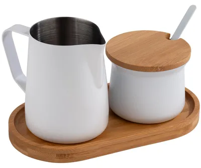 Image de APS Set lait/sucre bois d'acacia/acier inoxydable 5 pièces