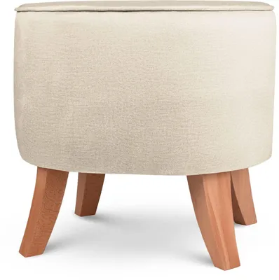 Produktbild von MG Design Ovaler Samt-Hocker 42 x 52 cm in Beige mit Holzbeinen - Gepolsterter Fußhocker für Wohnzimmer oder Schlafzimmer