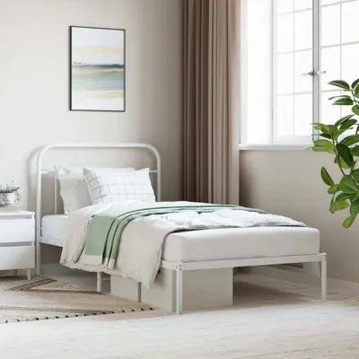 Zdjęcie produktu dla Maison Exclusive – rama łóżka z zagłówkiem, metalowa, biała, 100 x 200 cm